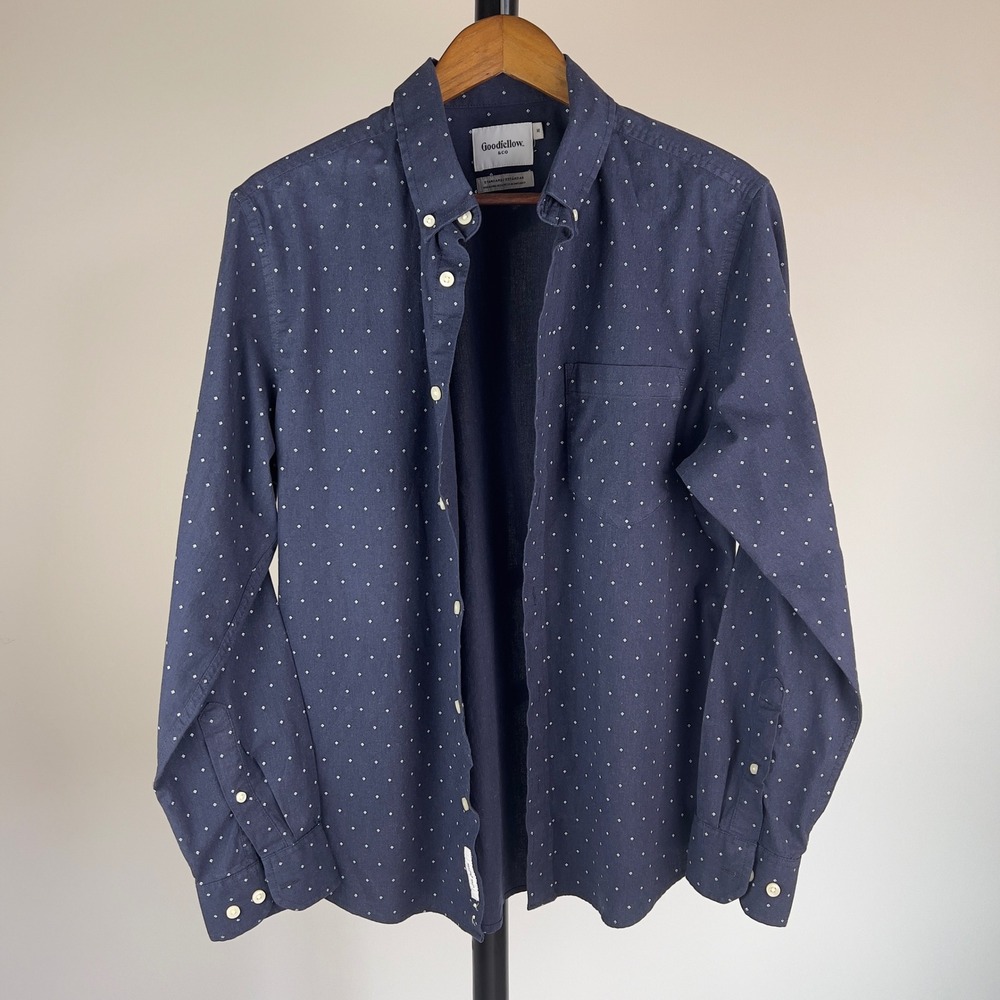 Goodfellow & Co Navy Blue Diamond Print Button Down Shirt Medium Standard Fit